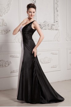 Charmeuse One-Shoulder Floor Length Mermaid Dress with Beaded and Ruffle