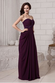 Chiffon Sweetheart Floor Length Column Dress with Beaded