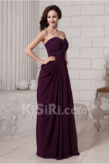 Chiffon Sweetheart Floor Length Column Dress with Beaded