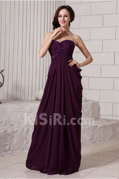 Chiffon Sweetheart Floor Length Column Dress with Beaded