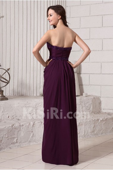 Chiffon Sweetheart Floor Length Column Dress with Beaded