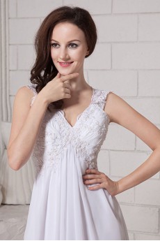 Chiffon V-Neckline Ankle-Length Column Dress with Embroidery