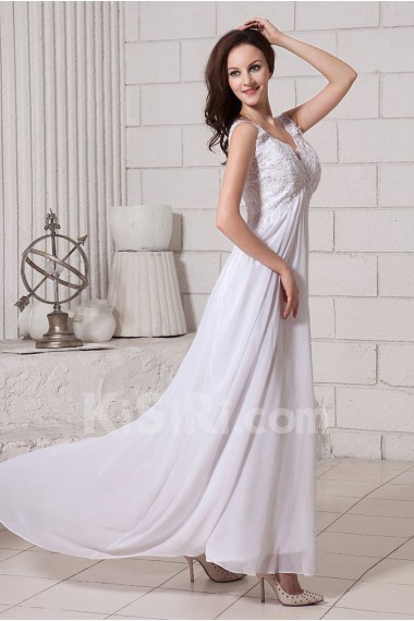 Chiffon V-Neckline Ankle-Length Column Dress with Embroidery