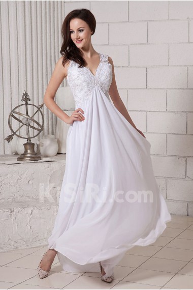 Chiffon V-Neckline Ankle-Length Column Dress with Embroidery