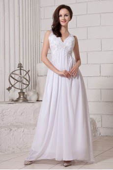 Chiffon V-Neckline Ankle-Length Column Dress with Embroidery