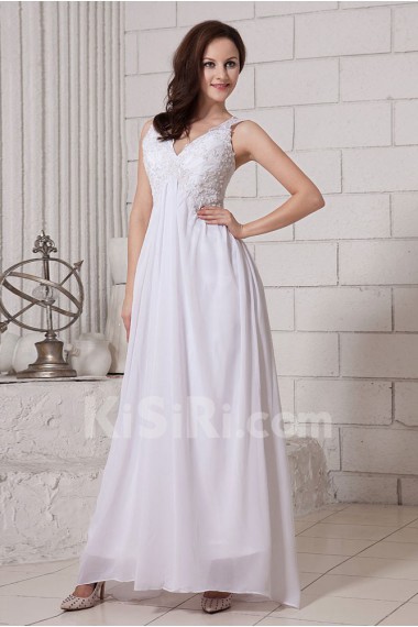 Chiffon V-Neckline Ankle-Length Column Dress with Embroidery