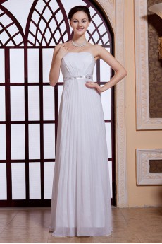 Chiffon Strapless Floor Length A-line Dress with Pleated