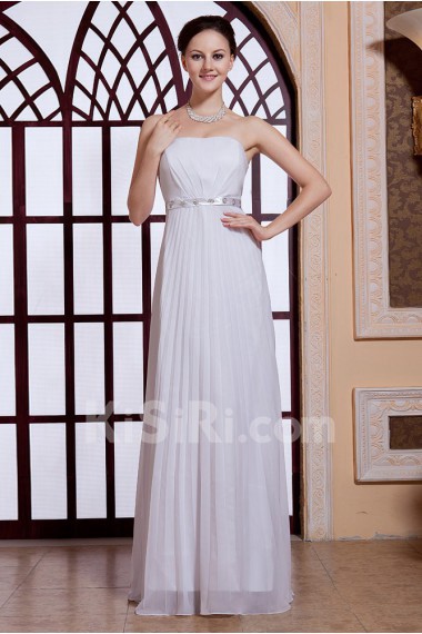 Chiffon Strapless Floor Length A-line Dress with Pleated