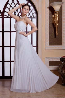 Chiffon Strapless Floor Length A-line Dress with Pleated