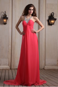 Chiffon Halter Neckline Column Dress with Beaded