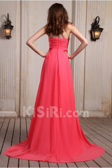 Chiffon Halter Neckline Column Dress with Beaded