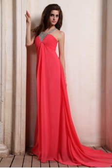 Chiffon Halter Neckline Column Dress with Beaded