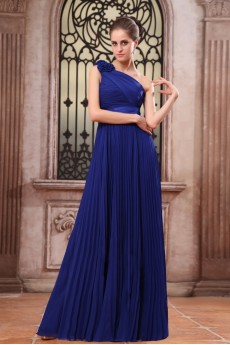 Chiffon One-Shoulder Floor Length Dress with Pleated