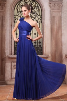 Chiffon One-Shoulder Floor Length Dress with Pleated