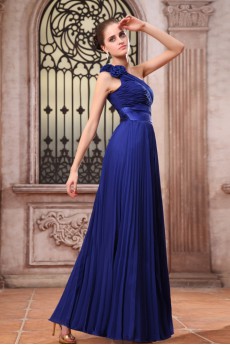 Chiffon One-Shoulder Floor Length Dress with Pleated