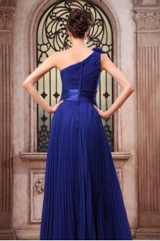 Chiffon One-Shoulder Floor Length Dress with Pleated