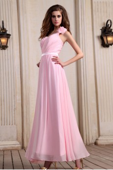 Chiffon One-Shoulder Ankle-Length A-line Dress with Ruffle