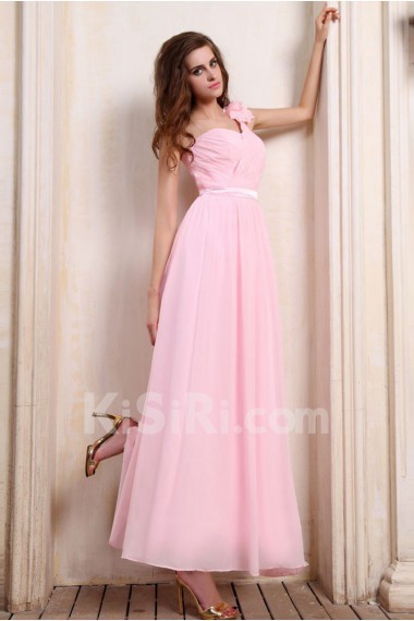 Chiffon One-Shoulder Ankle-Length A-line Dress with Ruffle