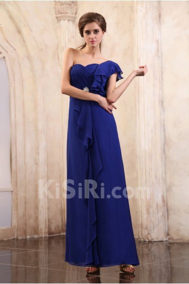 Chiffon One-Shoulder Floor Length Column Dress with Ruffle