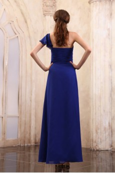 Chiffon One-Shoulder Floor Length Column Dress with Ruffle