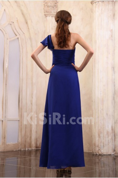 Chiffon One-Shoulder Floor Length Column Dress with Ruffle