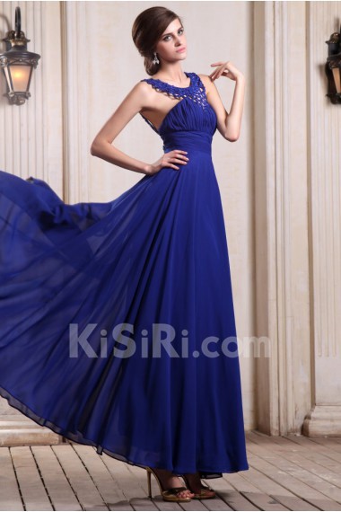 Chiffon Bateau Neckline Floor Length Column Dress with Beaded and Ruffle