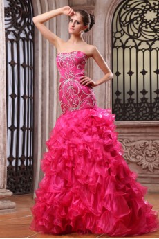 Organza and Charmeuse Sweetheart Floor Length Sheath Dress with Embroidery 