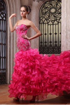 Organza and Charmeuse Sweetheart Floor Length Sheath Dress with Embroidery 