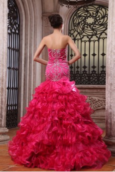 Organza and Charmeuse Sweetheart Floor Length Sheath Dress with Embroidery 