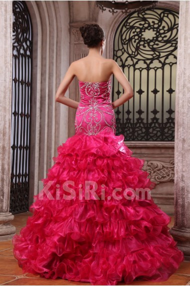 Organza and Charmeuse Sweetheart Floor Length Sheath Dress with Embroidery 