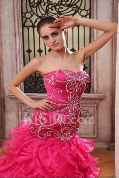 Organza and Charmeuse Sweetheart Floor Length Sheath Dress with Embroidery 