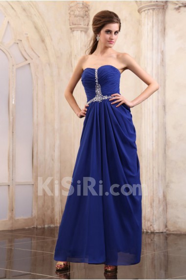 Chiffon Sweetheart Ankle-Length Column Dress with Beaded and Ruffle