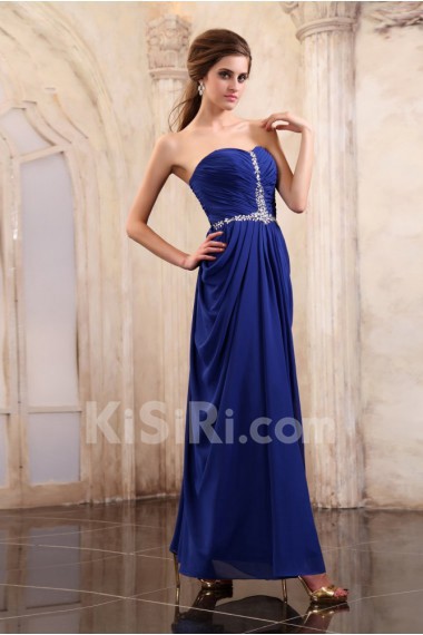 Chiffon Sweetheart Ankle-Length Column Dress with Beaded and Ruffle