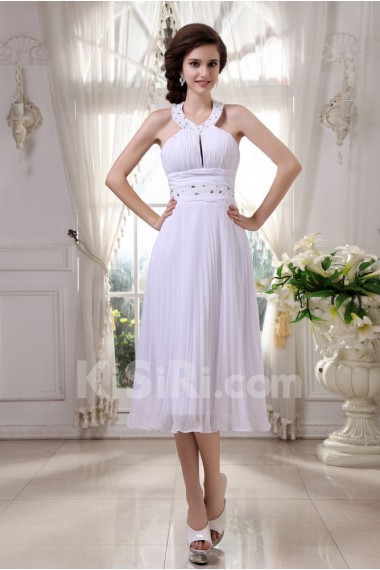 Chiffon Halter Neckline Short Dress with Beaded and Ruffle