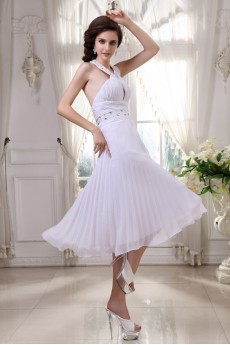 Chiffon Halter Neckline Short Dress with Beaded and Ruffle