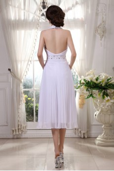 Chiffon Halter Neckline Short Dress with Beaded and Ruffle