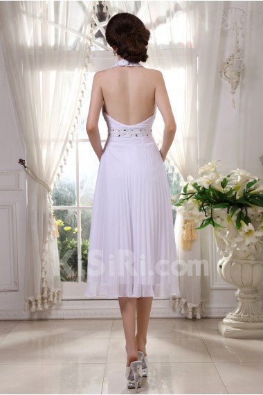 Chiffon Halter Neckline Short Dress with Beaded and Ruffle