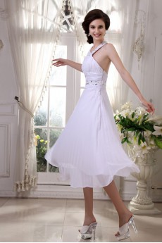 Chiffon Halter Neckline Short Dress with Beaded and Ruffle