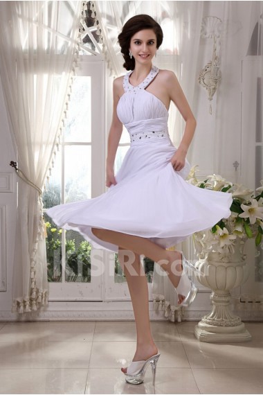 Chiffon Halter Neckline Short Dress with Beaded and Ruffle