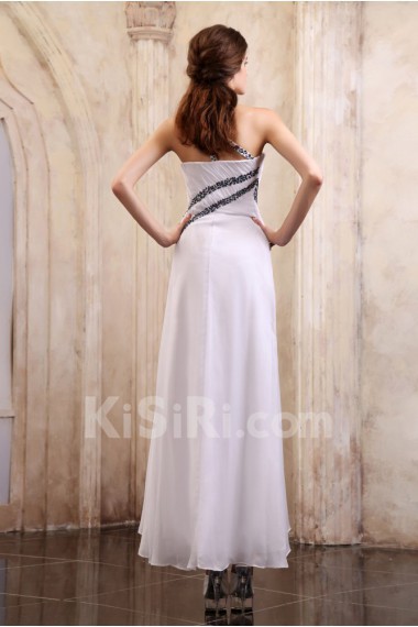 Chiffon One-Shoulder Ankle-Length A-line Dress with Beaded and Ruffle