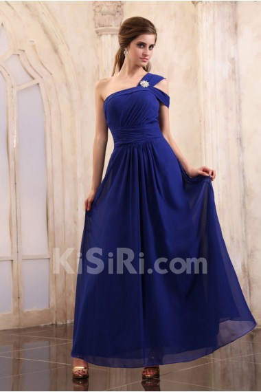 Chiffon One-Shoulder Ankle-Length Dress with Embroidery