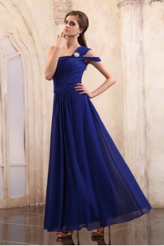 Chiffon One-Shoulder Ankle-Length Dress with Embroidery