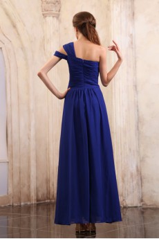 Chiffon One-Shoulder Ankle-Length Dress with Embroidery