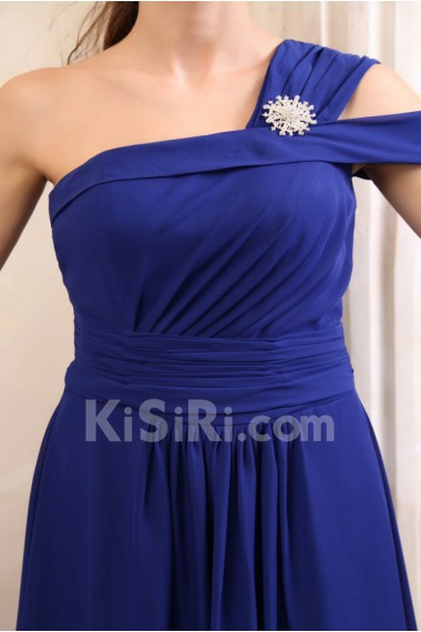 Chiffon One-Shoulder Ankle-Length Dress with Embroidery