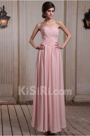 Chiffon Sweetheart Ankle-Length A-line Dress with Beaded and Ruffle