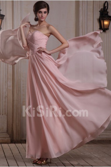 Chiffon Sweetheart Ankle-Length A-line Dress with Beaded and Ruffle