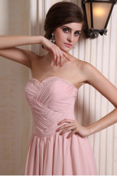 Chiffon Sweetheart Ankle-Length A-line Dress with Beaded and Ruffle