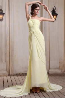 Chiffon One-Shoulder Column Dress with Ruffle