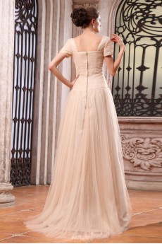 Chiffon Bateau Neckline Floor Length A-line Dress with Embroidery and Short Sleeve