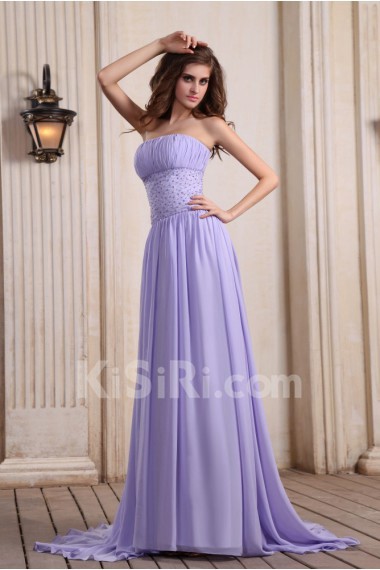 Chiffon Strapless A-line Dress with Beaded and Ruffle